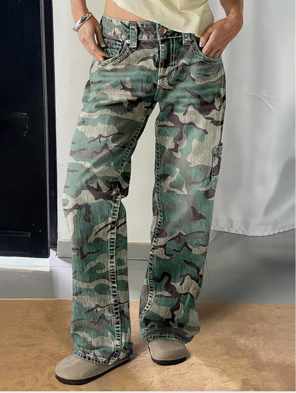 Camo Straight-Leg Pants - Green Camouflage